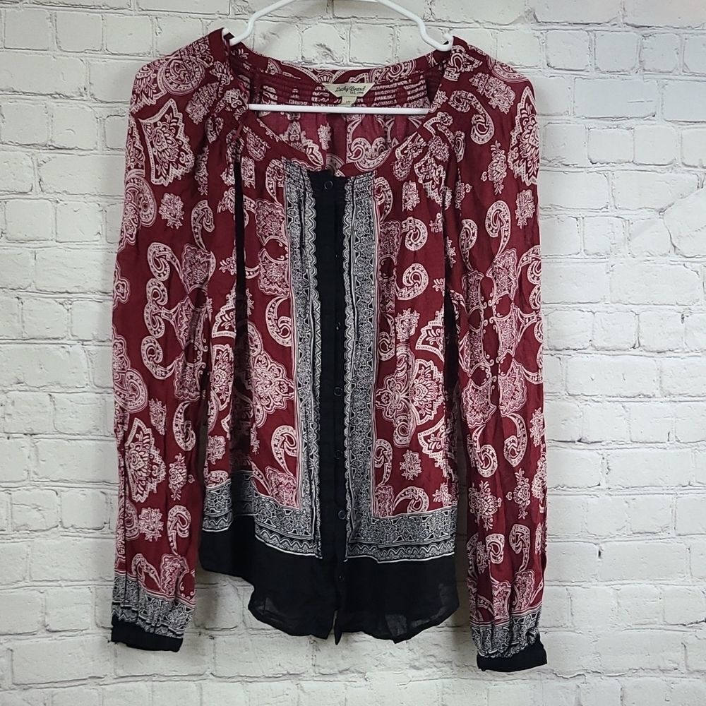 Lucky Brand Coastal Cowgirl Boho Blouse XS Paisley Scarf Print Flowy It Girl Top - Picture 2 of 9